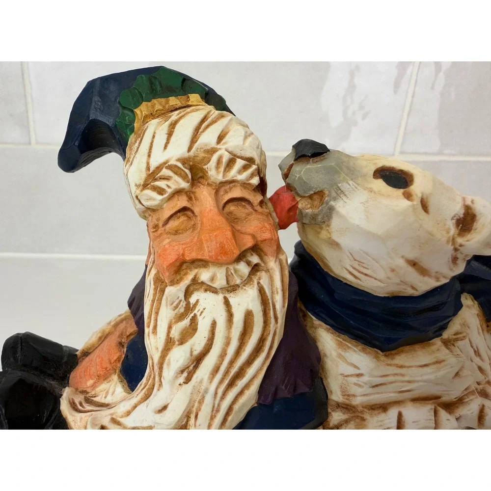 David Frykman Figurine Polar Bear Kissing Santa 1997 DF1063 Blue White Folk Art